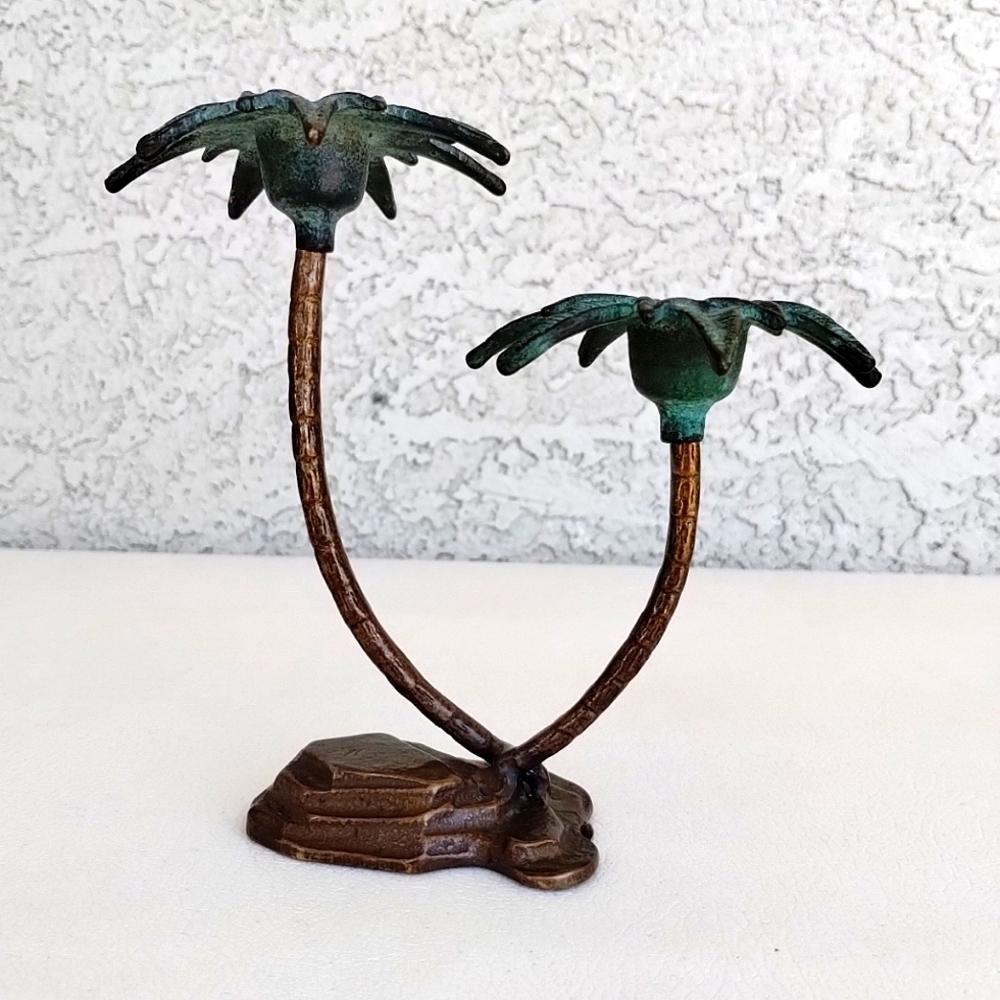 Vintage SPI Bronze Double Palm Tree Candle Holder Mid Century Modern